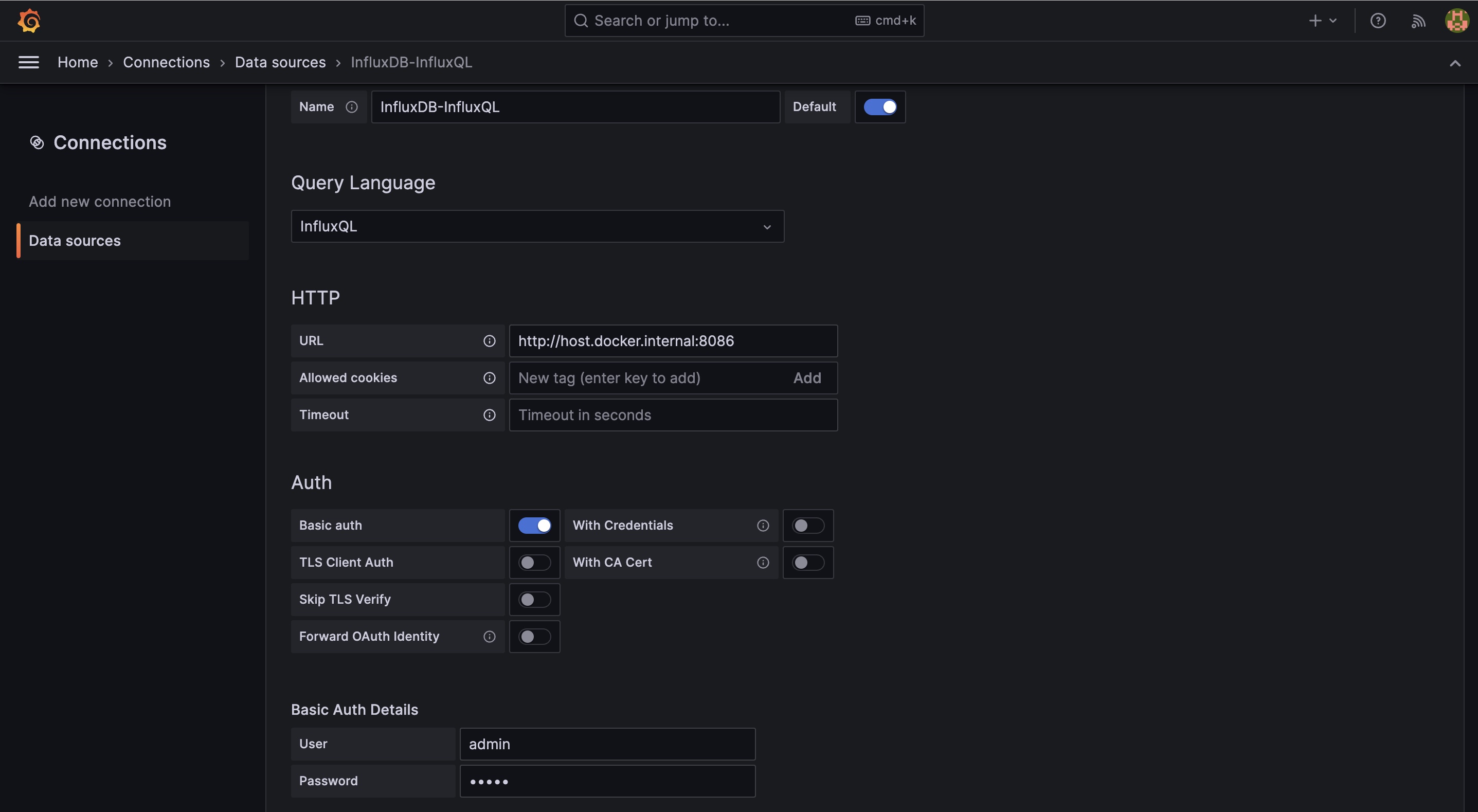 influxql data source config one